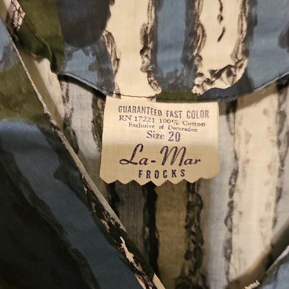 VINTAGE 50s La-Mar Frocks Dress Retro Midi Blue Forest Green White Mid Century - Picture 2 of 11